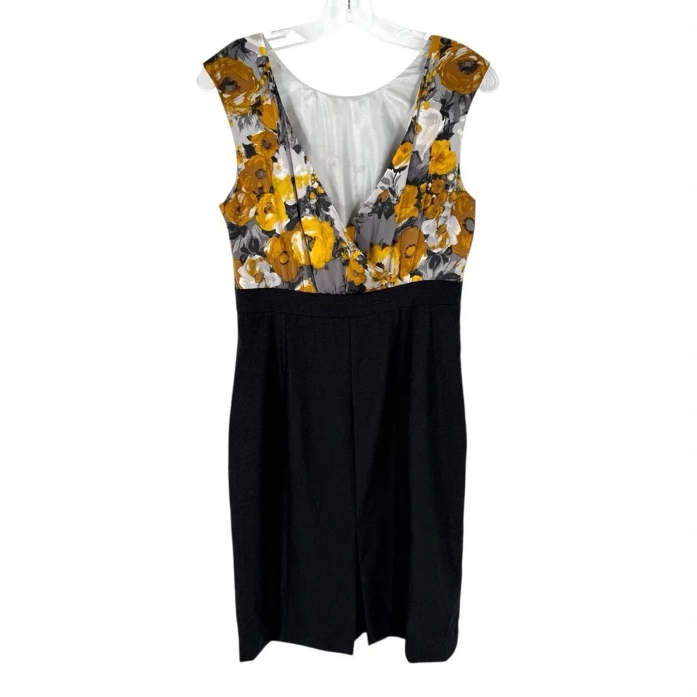 J Crew Silk Wool Dress Womens Size 6 Mustard Floral Charcoal Gray Sheath